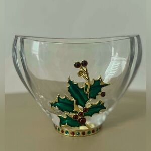 Teleflora Fine Bohemian 24% Lead Crystal Vase with Jeweled Holly Leaf Design